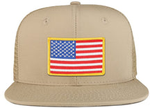 Yellow American Flag Iron on Patch Flat Bill Ripstop Trucker Mesh Cap