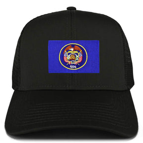 Armycrew XXL Oversize New Utah State Flag Patch Mesh Back Trucker Cap - Black