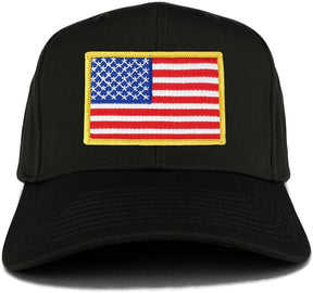 USA American Flag Logo Embroidered Iron On Patch Snap Back Cap - Black
