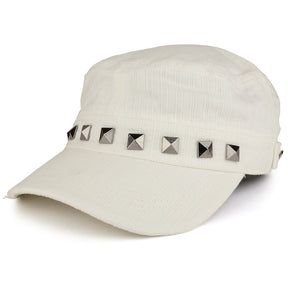 Distressed Flat Top Metallic Studded Frayed Cadet Style Army Cap