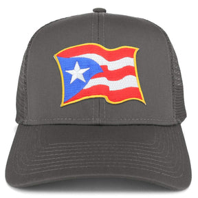 Armycrew Puerto Rico Waving Flag Patch Structured Mesh Trucker Cap - Black