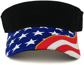 USA Flag Printed Bill Brushed Cotton Twill Sun Visor