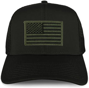Armycrew XXL Oversize Black Olive USA Flag Patch Mesh Back Trucker Baseball Cap