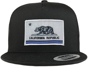 Armycrew 5 Panel California Thin Blue Line Flag Patch Flatbill Mesh Cap