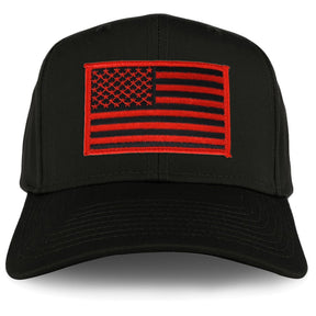 Armycrew XXL Oversize Black Red USA American Flag Patch Solid Baseball Cap