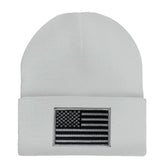 Made in USA - Black Grey American Flag Embroidered Patch Long Cuff Beanie