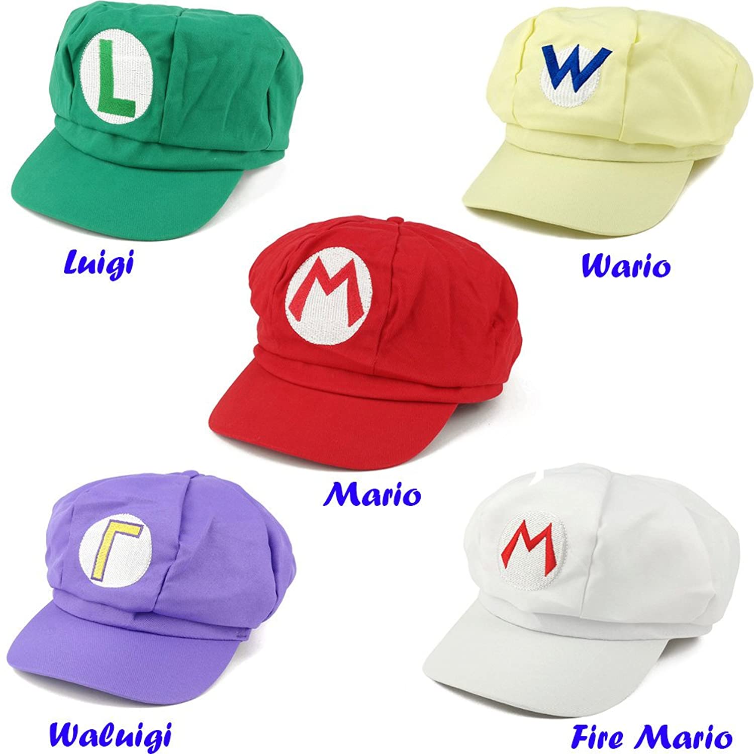 Mario Luigi Wario Waluigi Fire Mario Embroidered Costume Newsboy Hat - Red