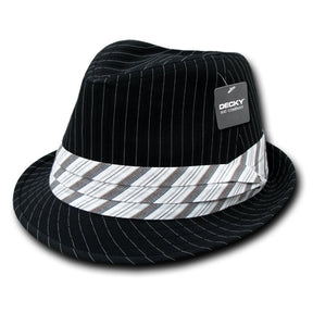 Classic Poly Woven Pinstripe Fedora Hat with Hat Bands