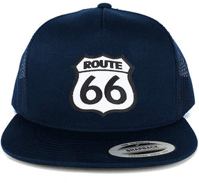 Armycrew Flexfit Route 66 White Black Patch 5 Panel Flatbill Mesh Snapback Cap