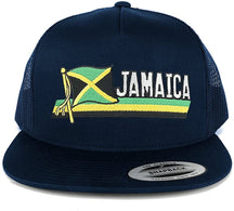 Flexfit 5 Panel Jamaica Flag and Text Embroidered Cutout Patch Snapback Mesh Cap