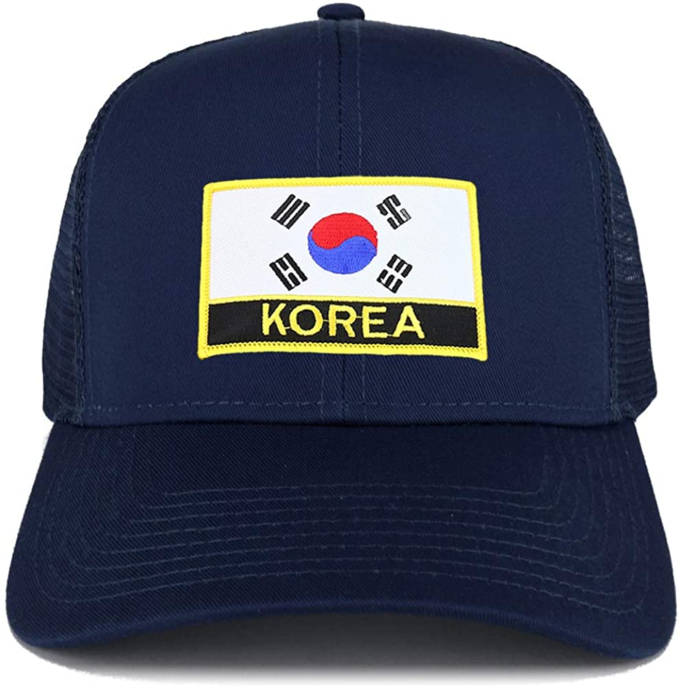Armycrew South Korea Flag Patch Structured Trucker Mesh Cap - Black