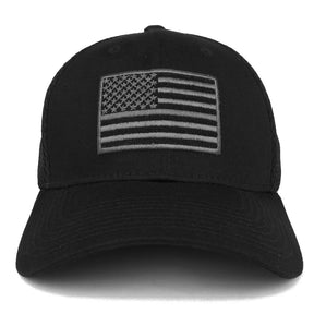 American Flag Embroidered Low Profile Flexible Air Mesh Baseball Cap (One Size, Black)
