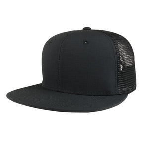 Cotton Ripstop Flat Bill Trucker Mesh Back Baseball Cap