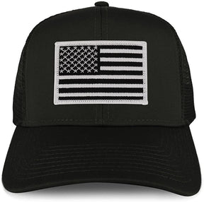 Armycrew XXL Oversize Black White USA Flag Patch Mesh Back Trucker Baseball Cap - Black