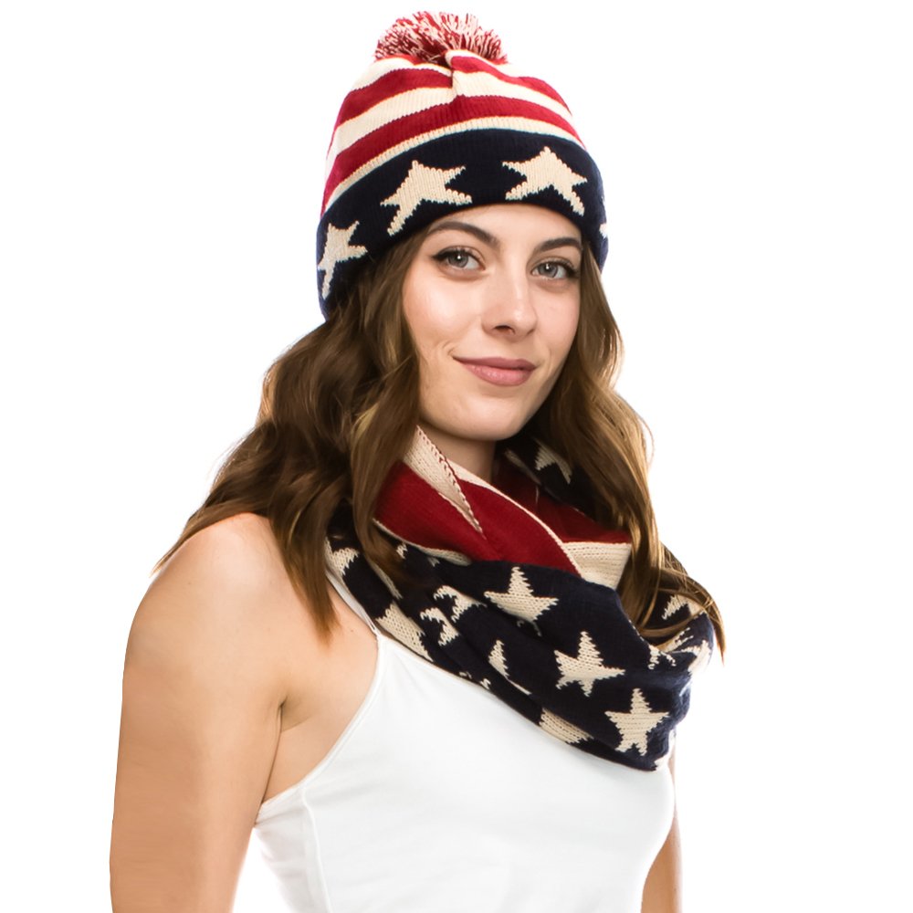USA American Flag Patterned Scarf and Beanie Winter Set
