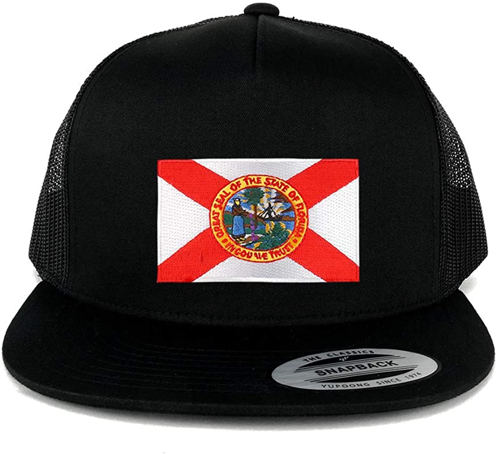 Armycrew New Florida State Flag Patch 5 Panel Flatbill Snapback Mesh Cap - Black