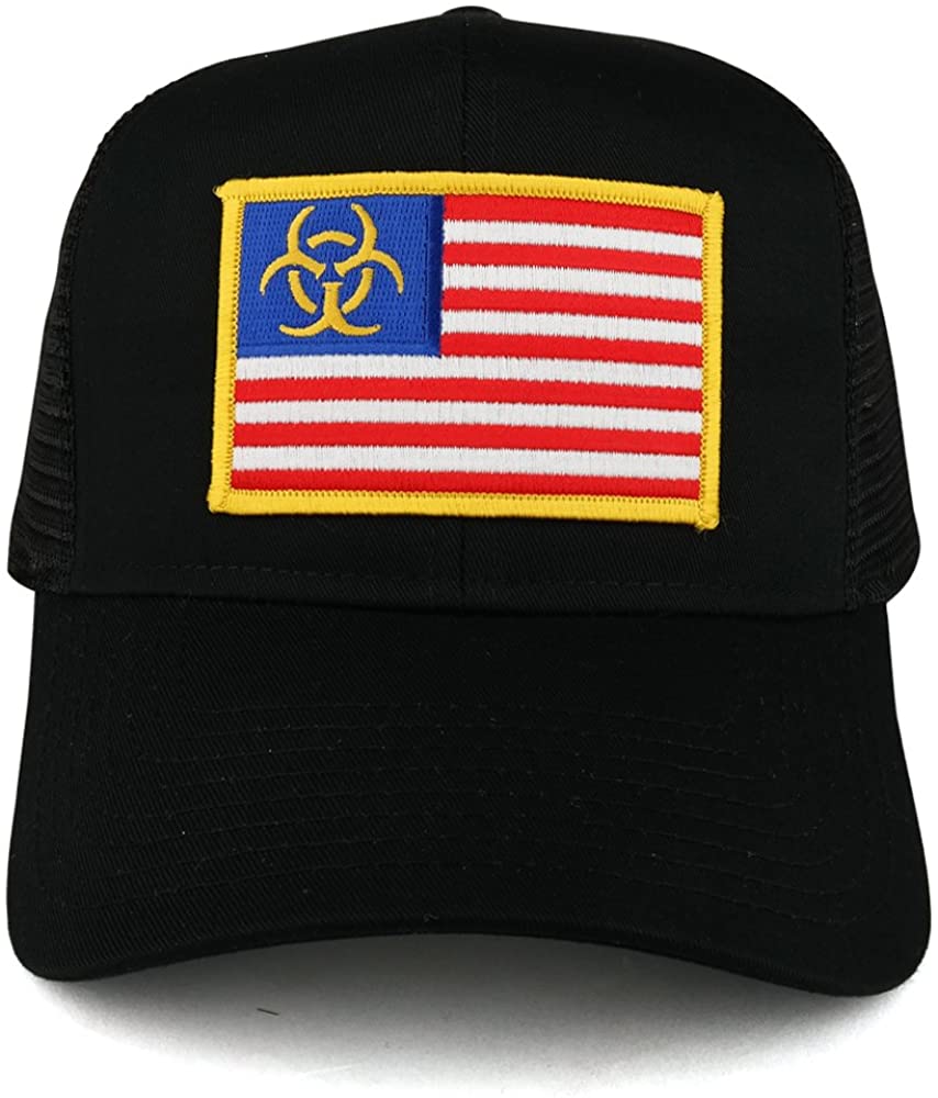 Biohazard Yellow American Flag Embroidered Iron on Patch Trucker Mesh Cap