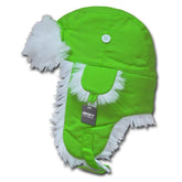 High Visibility Neon White Fur Aviator Winter Trooper Hat - Neon Green - LXL