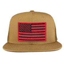 Black Red American Flag Iron on Patch Flat Bill Ripstop Trucker Mesh Cap