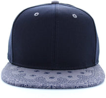 Armycrew Blank Bandana Print Flat Bill Two-Tone Adjustable Snapback Cap - Black Black