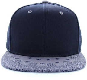 Armycrew Blank Bandana Print Flat Bill Two-Tone Adjustable Snapback Cap - Black Black