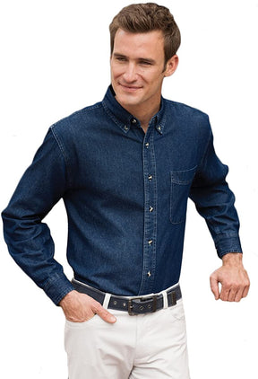 Men's Classic Long Sleeve Button-Down Cotton Denim Shirt