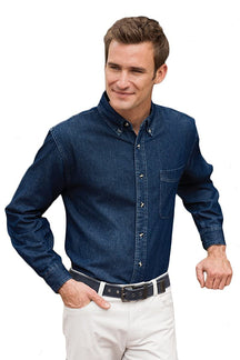 Men's Classic Long Sleeve Button-Down Cotton Denim Shirt