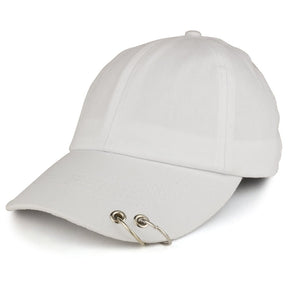 K-POP Style Plain Metallic Ring Bill Adjustable Baseball Cap - Denim