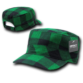 Military BDU Style Plaid Design Flat Top Adjustable Cap