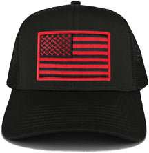 Armycrew USA American Flag Embroidered Patch Snapback Mesh Trucker Cap - Black