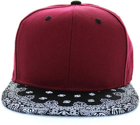 Armycrew Blank Bandana Print Flat Bill Two-Tone Adjustable Snapback Cap - Black Black
