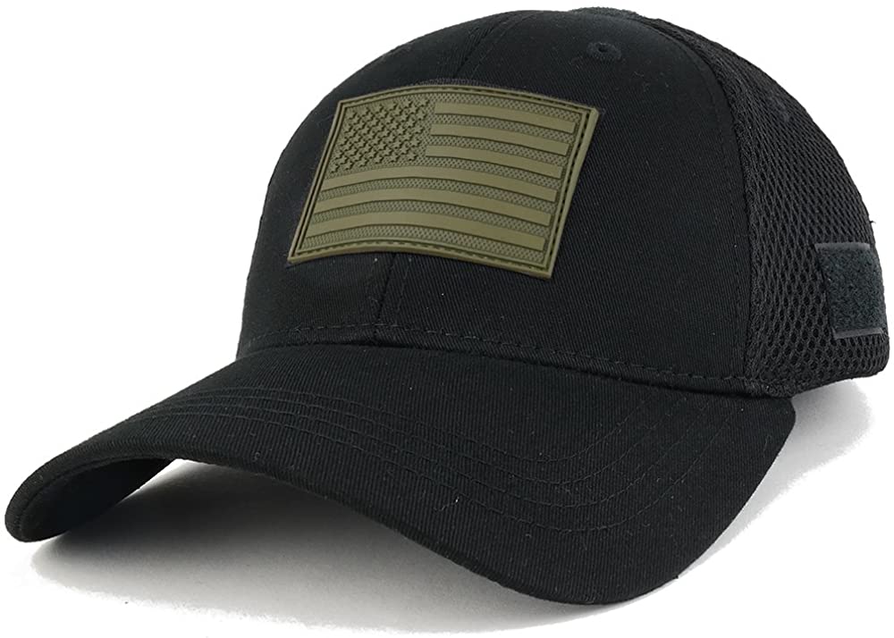 US American Flag OLIVE 2 Rubber 3D Tactical Patch Low Crown Adjustable Mesh Cap