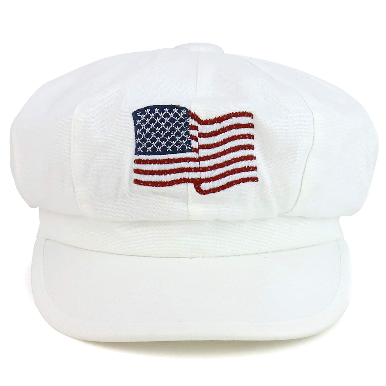 Armycrew USA Embroidered American Flag with Optical Light Newsboy Cap