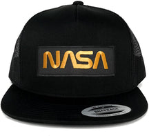 Flexfit 5 Panel NASA Worm Gold Text Embroidered Patch Snapback Mesh Trucker Cap