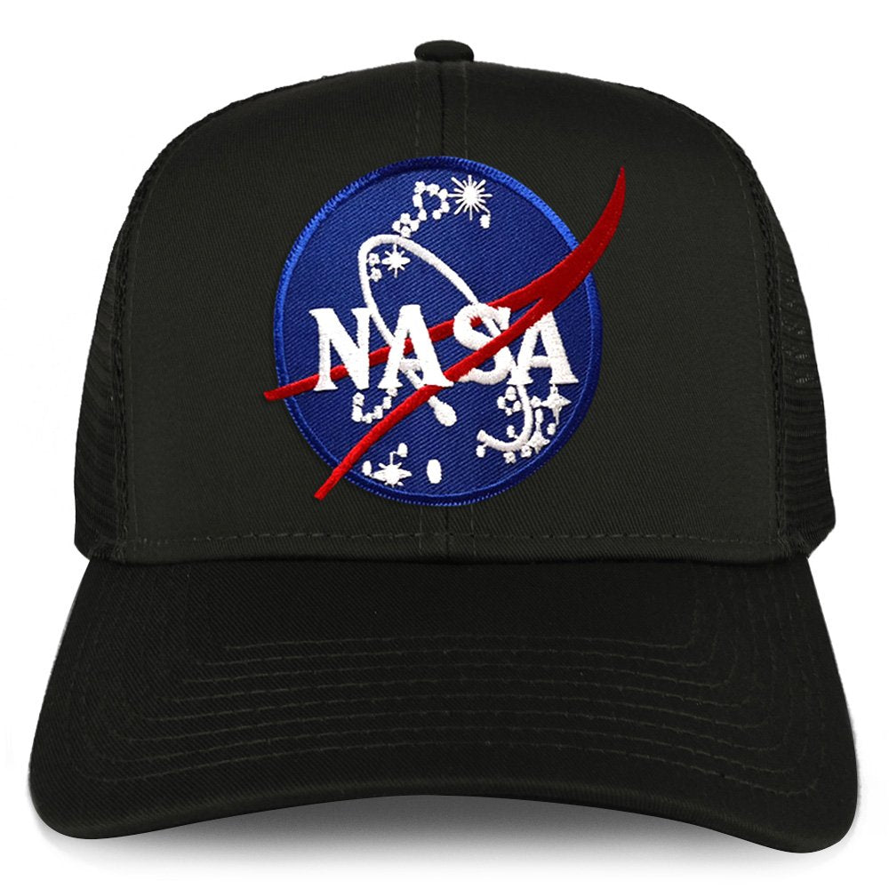 Armycrew XXL Oversize NASA Insignia Logo Patch Mesh Back Trucker Baseball Cap - Black