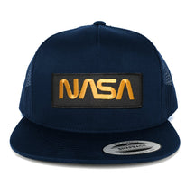 Flexfit 5 Panel NASA Worm Gold Text Embroidered Patch Snapback Mesh Trucker Cap