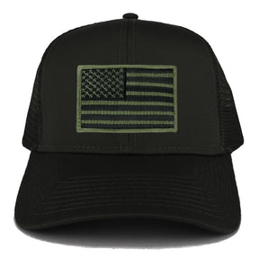 Armycrew USA American Flag Embroidered Patch Snapback Mesh Trucker Cap - Black