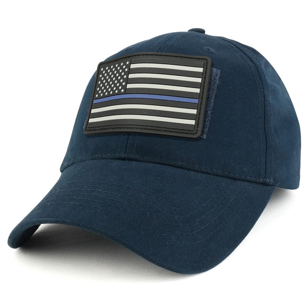 Armycrew USA Rubber Thin Blue Flag Tactical Patch Cotton Adjustable Baseball Cap