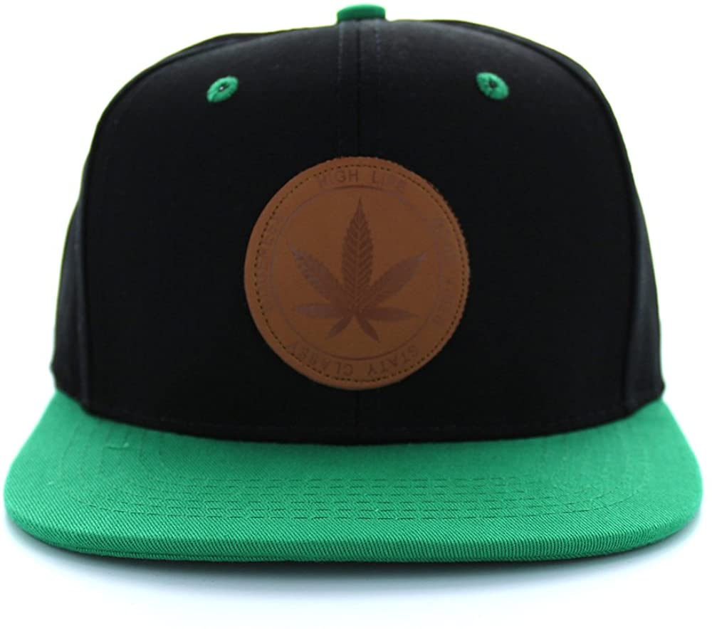 Armycrew Round Marijuana Logo Flat Bill Cotton Snapback Baseball Cap