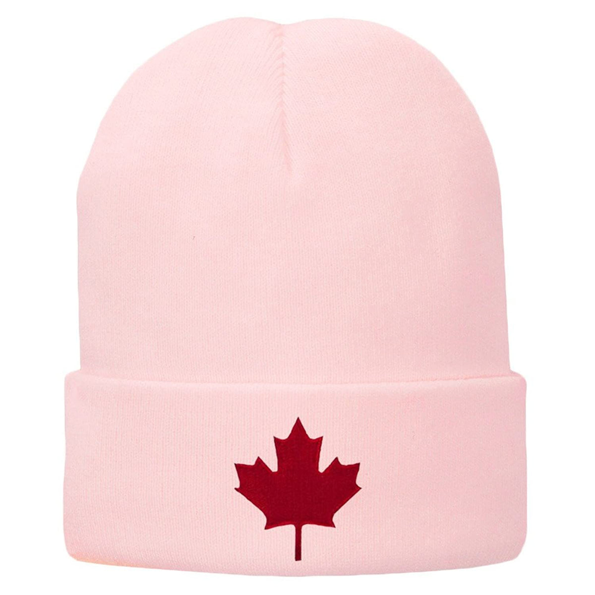 Canada Maple Leaf Embroidered Winter Cuff Long Beanie - Red Flag - Black