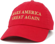 Made in USA Donald Trump Soft Cotton Cap - Make America Great Again Embroidered (One Size, Red with Metallic Gold)