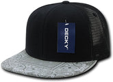 DECKY Paisley Bandana Print Flat Bill Trucker Mesh Snapback Cap - Black Grey