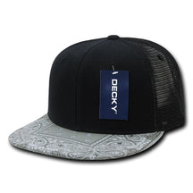 DECKY Paisley Bandana Print Flat Bill Trucker Mesh Snapback Cap - Black Grey