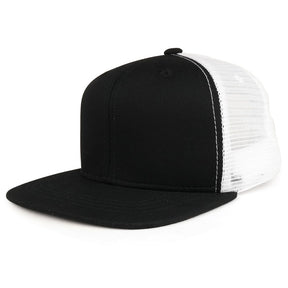 Youth Stylish Flat Bill Structured Mesh Back Snapback Trucker Cap