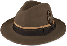 Armycrew XXL Big Size Wool Felt Hat with Feathered Dual Color Hat Band