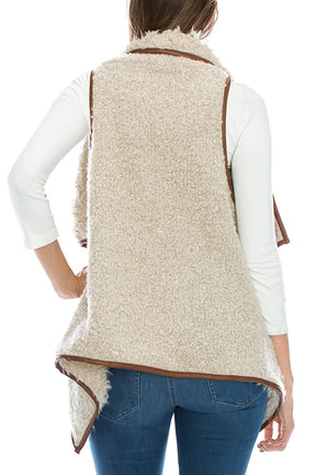 Armycrew Women's Faux Shearling Sherpa Contrast Open Draped Vest
