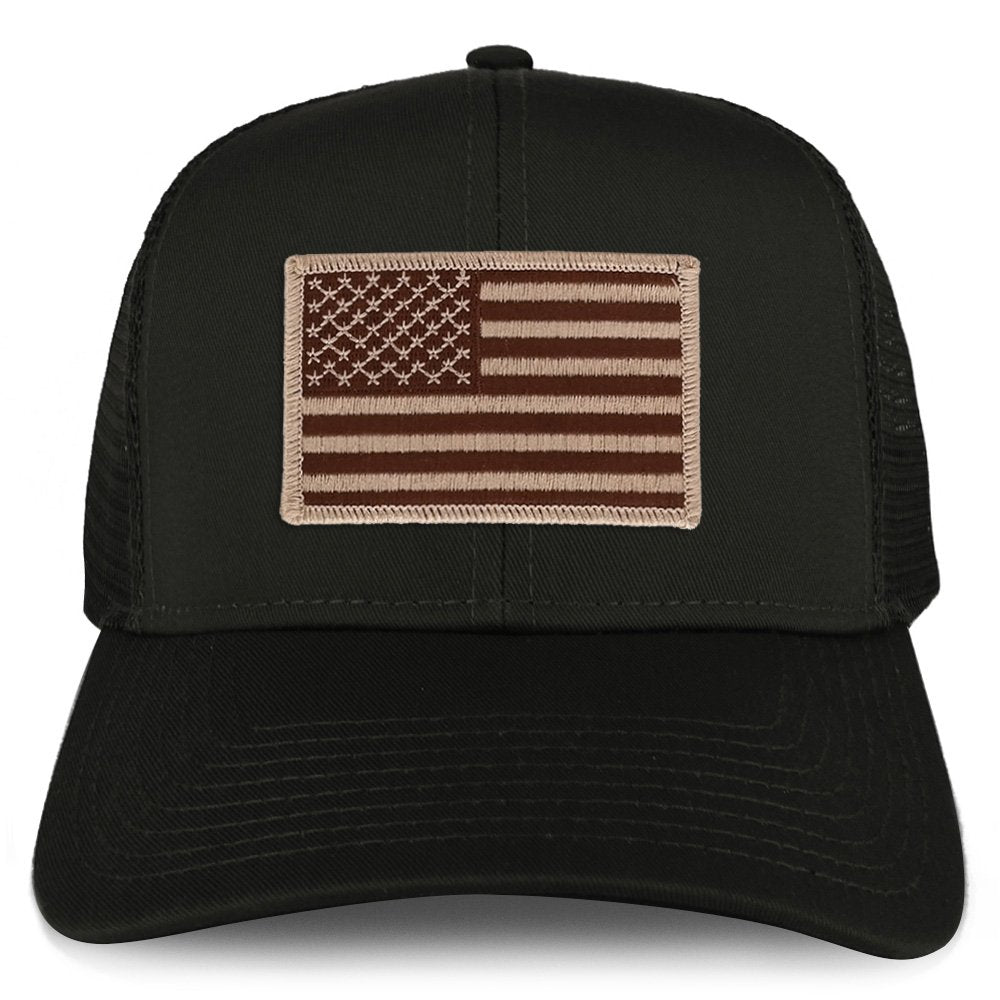Armycrew XXL Oversize Desert USA Flag Patch Mesh Back Trucker Baseball Cap - Black