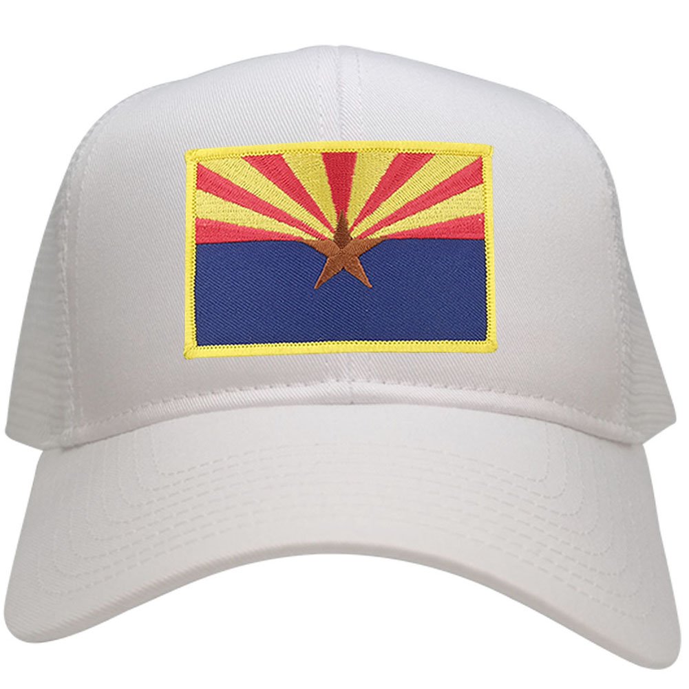 Arizona Home State Flag Embroidered Iron on Gold Border Patch Snapback Mesh Trucker Cap