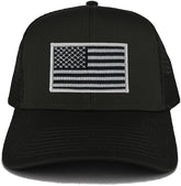 Armycrew USA American Flag Embroidered Patch Snapback Mesh Trucker Cap - Black