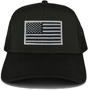 Armycrew USA American Flag Embroidered Patch Snapback Mesh Trucker Cap - Black
